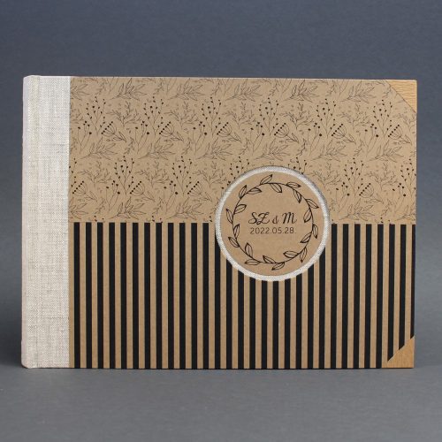 33x25 cm - 30 lap - ECO - natúr - fekete csíkos - virágos fotóalbum