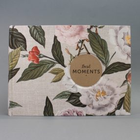   33x25 cm - 30 lap - Natúr-zöld-korall virágmintás vászon fotóalbum