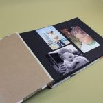 Natúr-zöld-korall virágmintás lenvászon fotóalbum