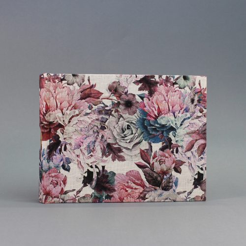 Natúr-kék-pink lenvászon fotóalbum - 22x17 cm